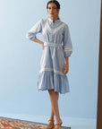 Blue Dress for Women with Button Detailing and Puffed Sleeves - Lakshita