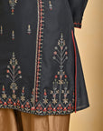 Grey Embroidered Thigh-length Kurti with 3/4th Sleeves - Lakshita