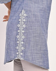 Navy Blue Round Neck Embroidered Tunic - Lakshita