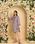 Lavender A-line Kurti with Floral Embroidery - Lakshita