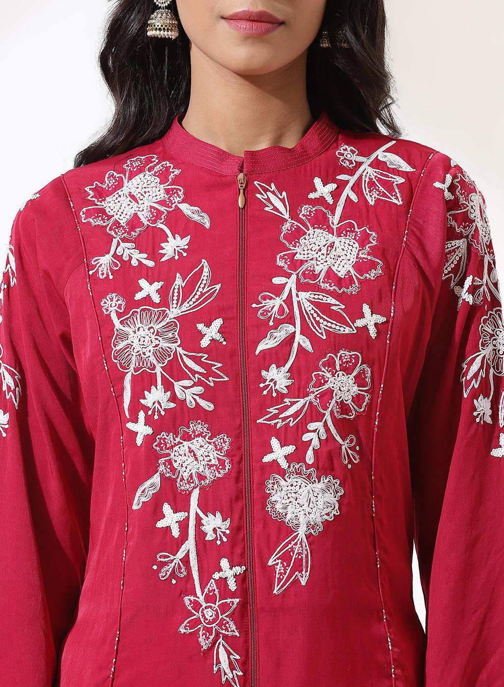 Rose Pink Embroidered Tunic with Flared Sleeves - Lakshita
