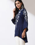 Navy Blue Embroidered Tunic with Flared Sleeves - Lakshita