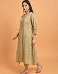 Apple Green Embroidered Cotton Kurta with 3/4th Sleeves and Asymmetrical Hem - Lakshita