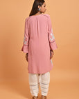 Pink Patchwork Embroidered Tunic with Asymmetrical Hemline - Lakshita