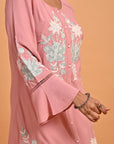 Pink Patchwork Embroidered Tunic with Asymmetrical Hemline - Lakshita