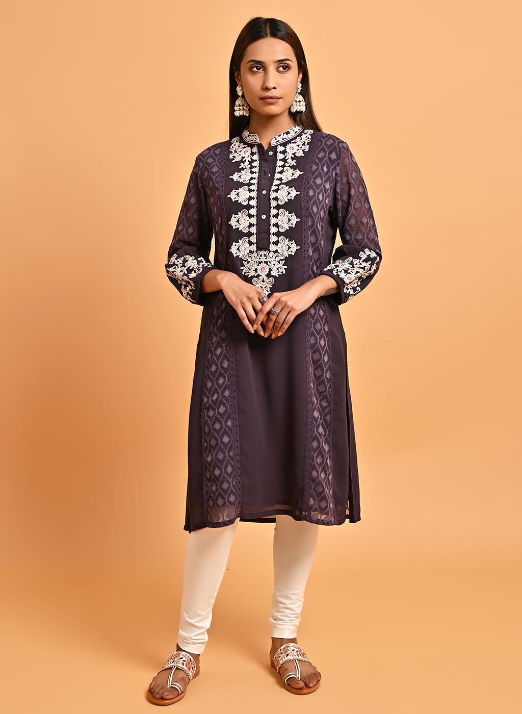 Buy LAKSHITA Blue Solid Cotton Collared Women's Tunic | Shoppers Stop