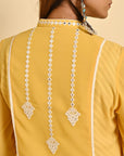 Yellow Embroidered Kurta with Asymmetrical Hemline and Mandarin Collar - Lakshita