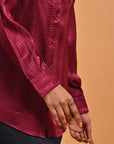 Fuchsia Satin Shirt with Balloon Sleeves and Open Front - Lakshita