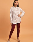 Pink Satin Shirt with Balloon Sleeves and Open Front - Lakshita