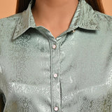 Green Co-ord Set with Net Inserts at Sleeves - Lakshita