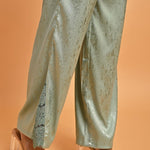 Green Co-ord Set with Net Inserts at Sleeves - Lakshita