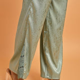 Green Co-ord Set with Net Inserts at Sleeves - Lakshita