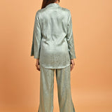 Green Co-ord Set with Net Inserts at Sleeves - Lakshita