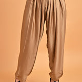 Solid Beige Pleated Salwar with Elastic Waist Band - Lakshita