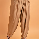 Solid Beige Pleated Salwar with Elastic Waist Band - Lakshita