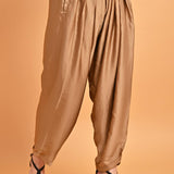 Solid Beige Pleated Salwar with Elastic Waist Band - Lakshita