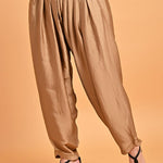 Solid Beige Pleated Salwar with Elastic Waist Band - Lakshita