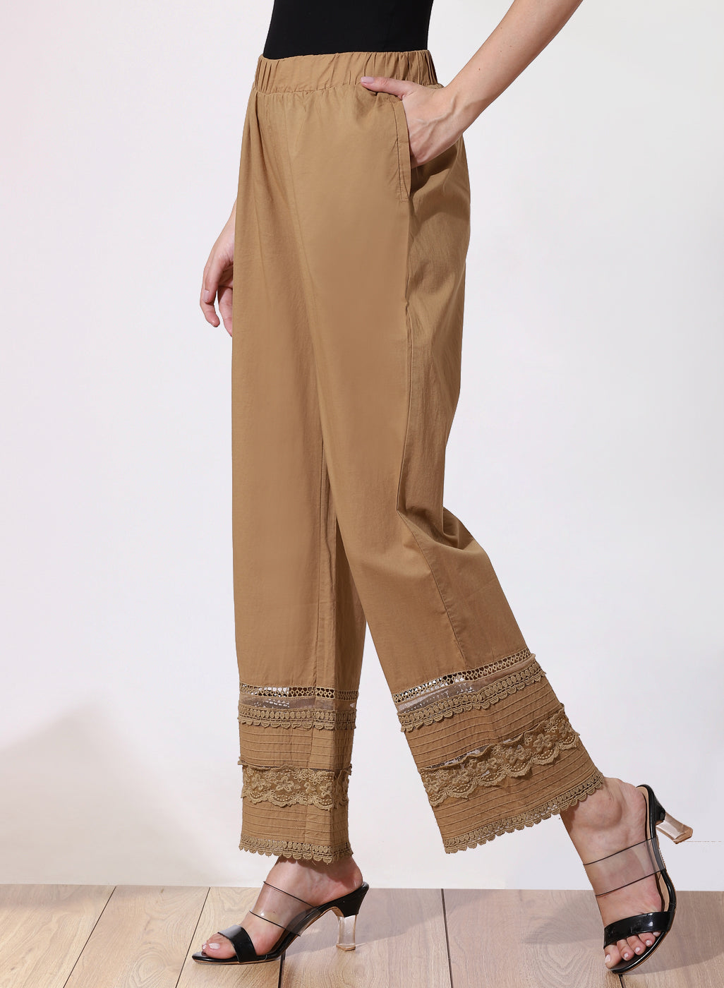 Beige Straight-Fit Palazzo