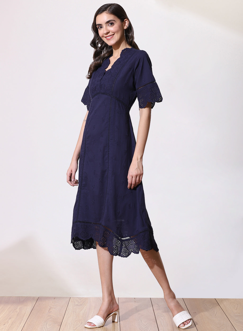 Navy Blue Phool Collection Dress with Lace Details