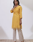 Mustard A-Line Kurta with Delicate Embroidery