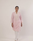 Pink Mid-length Cotton Kurti  for Women with Embroidery