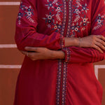Pink Embroidered Kurta for Women with Puffed Sleeves - Lakshita