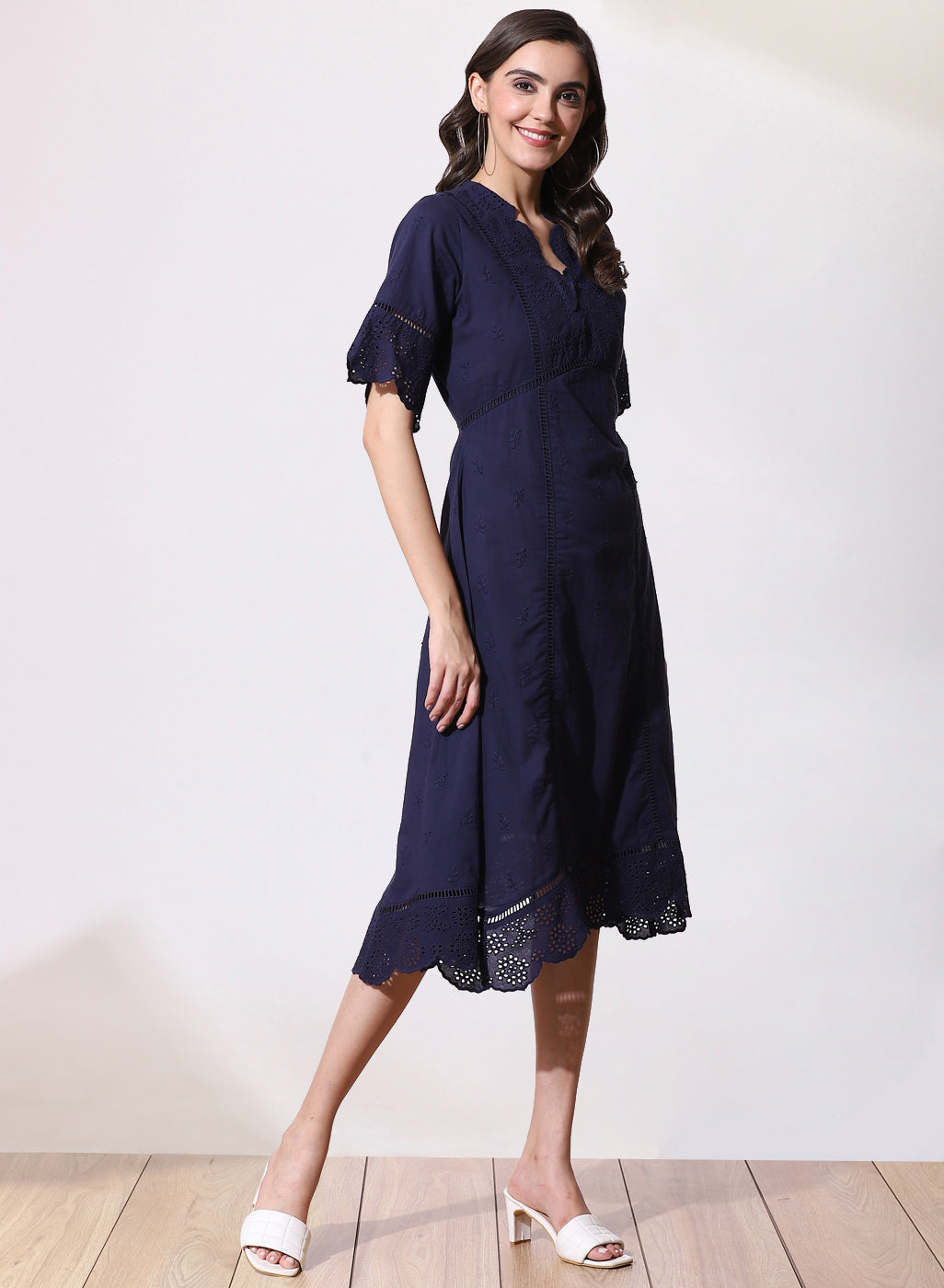 Navy Blue Phool Collection Dress with Lace Details