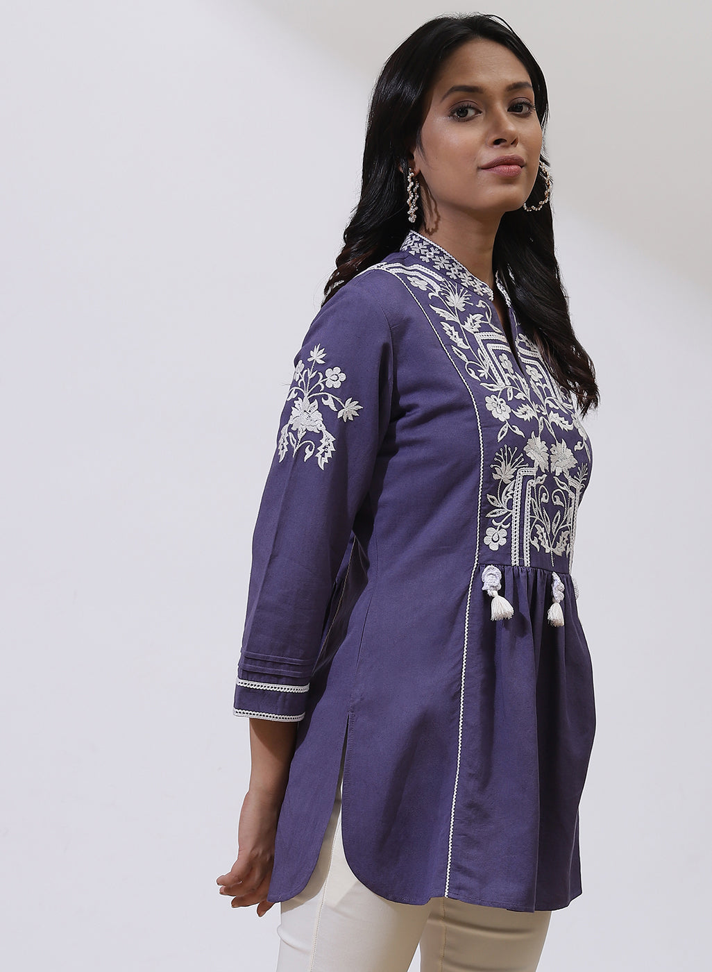 Blue Alora Collection Tunic With Crochet Work