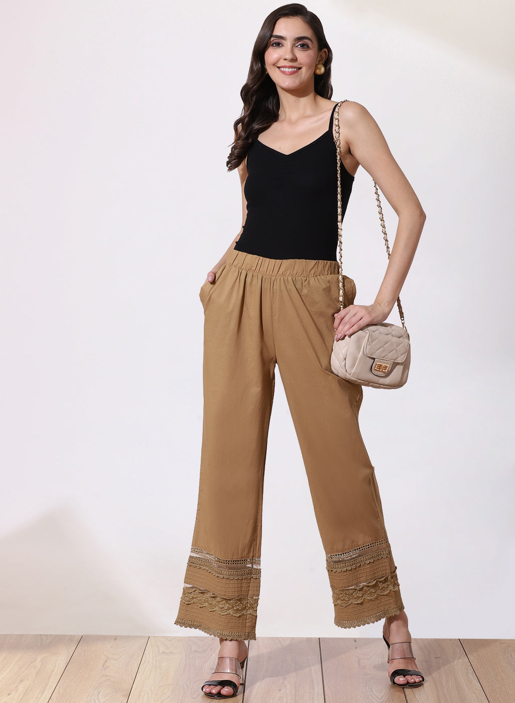 Beige Straight-Fit Palazzo