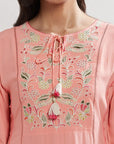Canyon Rose Pink Bahaar Embroidered Kurti With Tassels - Lakshita