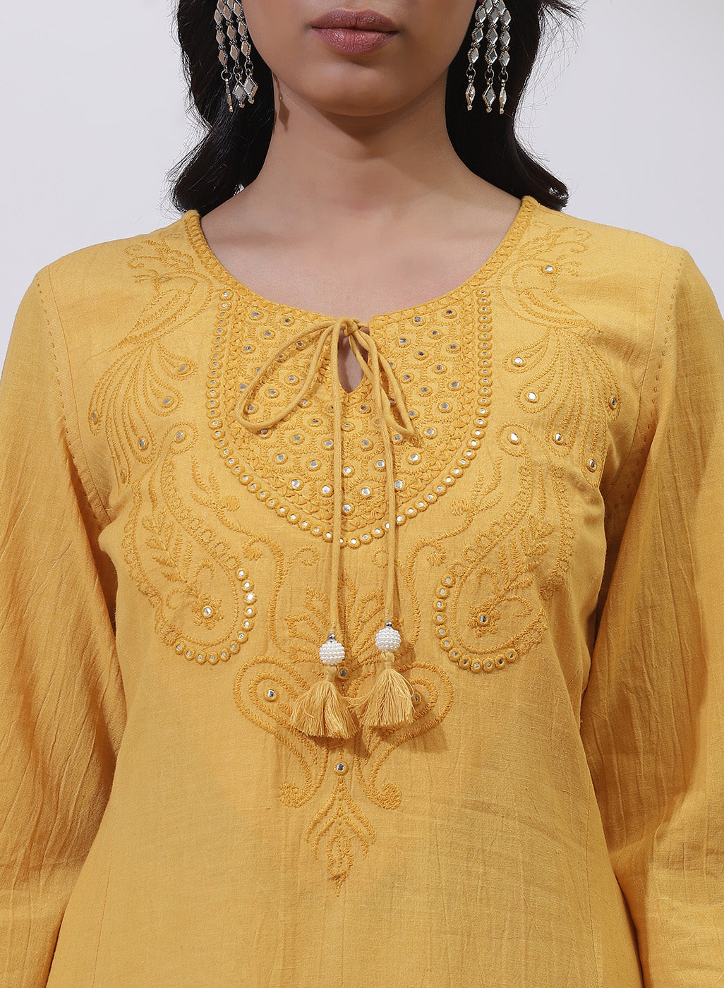 Mustard A-Line Kurta with Delicate Embroidery-22SLK02814-2C – Lakshita