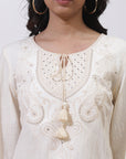 Ivory A-Line Kurta with Delicate Embroidery