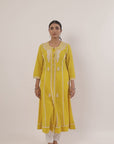 Yellow Round-neck Embroidered Straight Kurta for Women