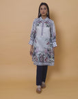 Ivory Floral Printed Button Down Kurti with Sequin Work