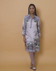 Pink Floral Printed Button Down Kurti with Sequin Work