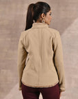 Beige High-neck Jacket with Fur Details - Lakshita