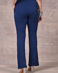 Navy Blue Fitted Trouser Pants With Straight Hem - Lakshita