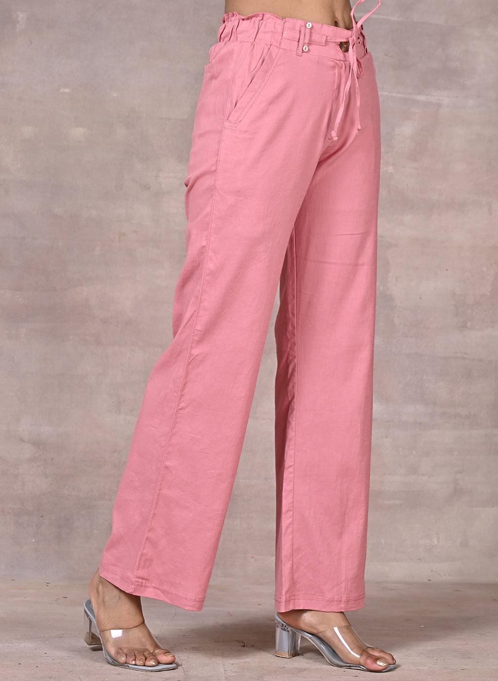 Light Pink Linen Pant - Lakshita
