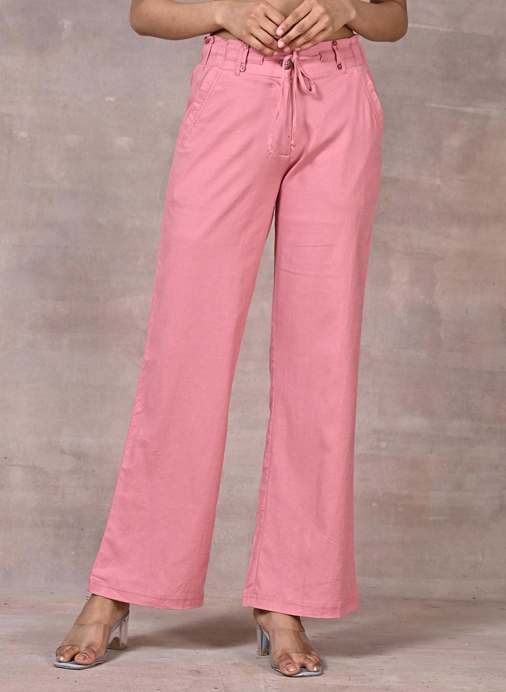 Light Pink Linen Pant - Lakshita