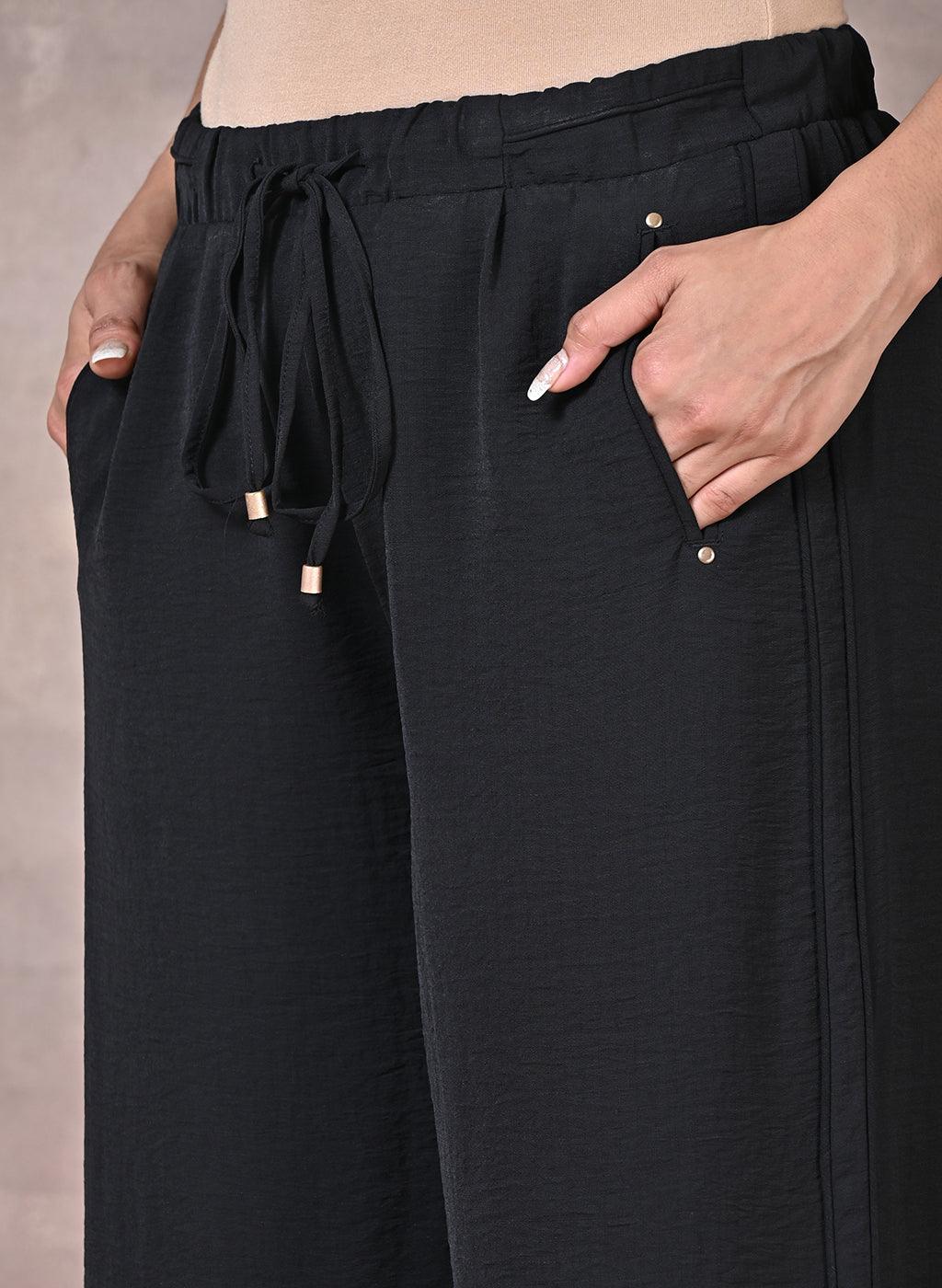 Black Pants With Elasticated Waist - Lakshita