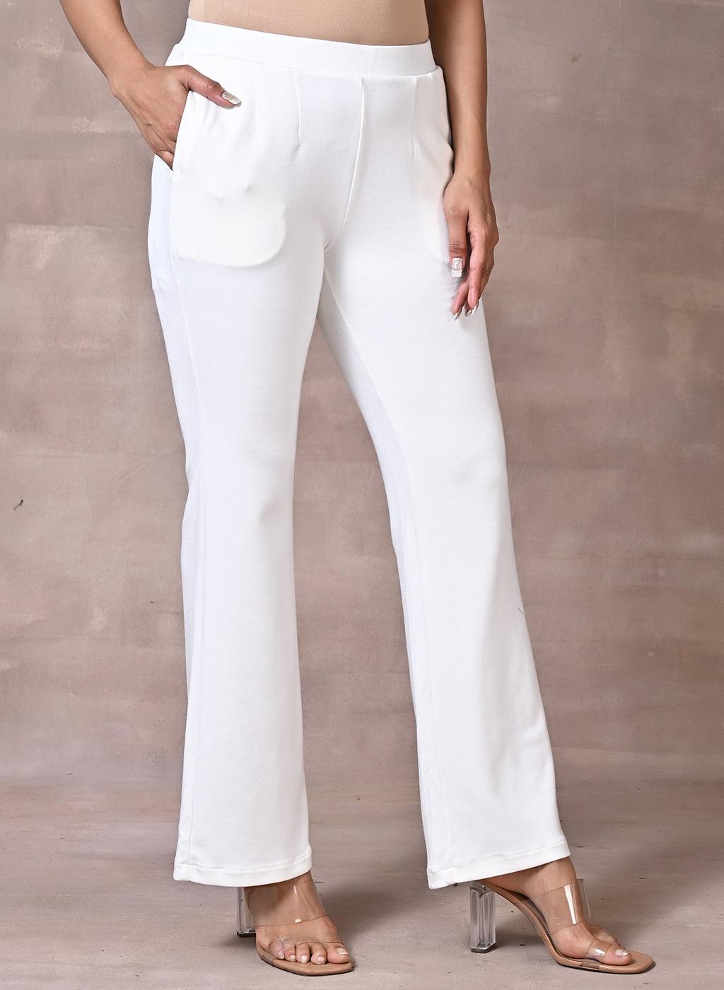 Buy White Handcrafted Cotton Straight Farsi | White Straight Pants for  Women | Farida Gupta