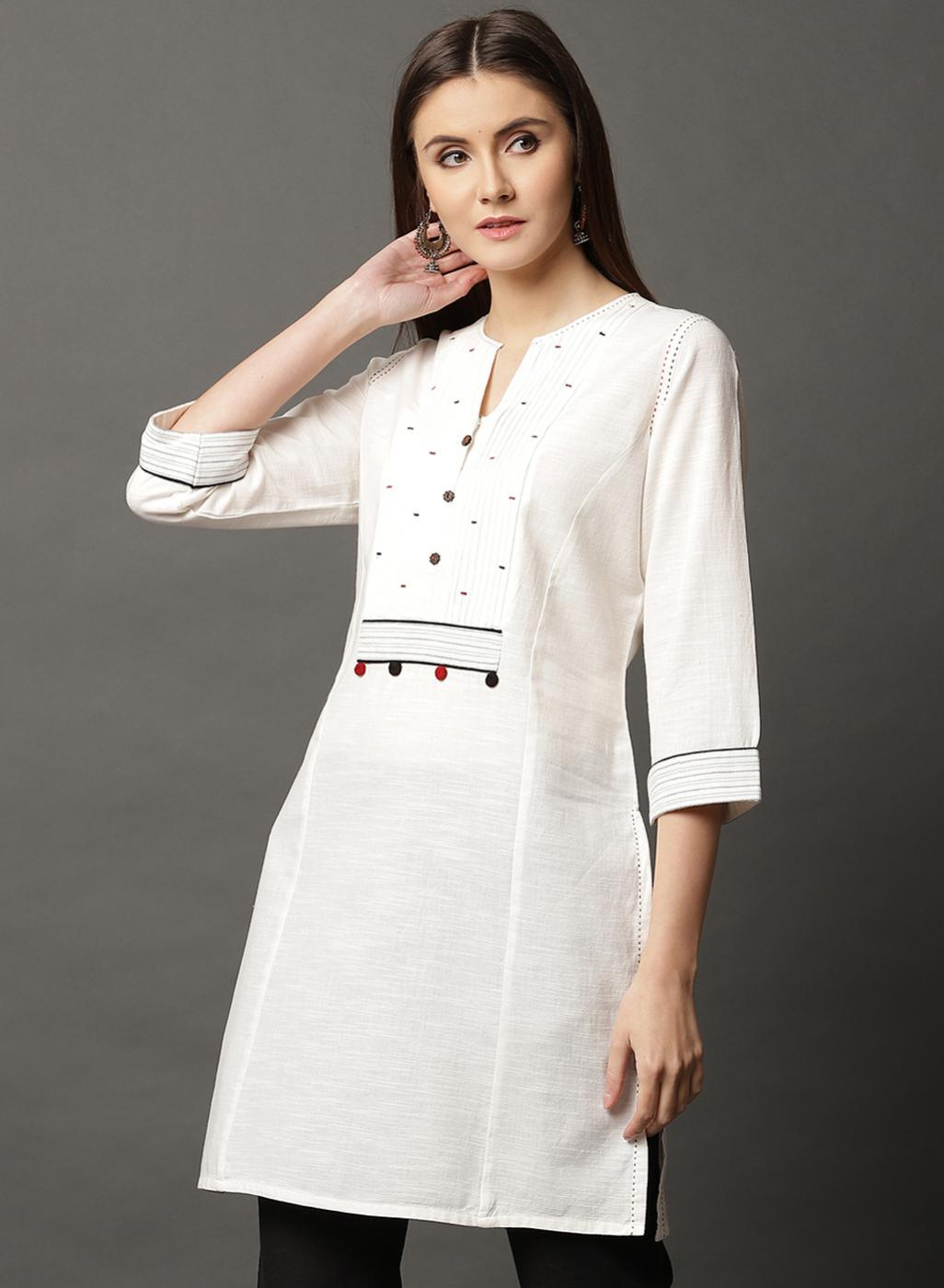 White Regular Designer Tunic - Lakshita
