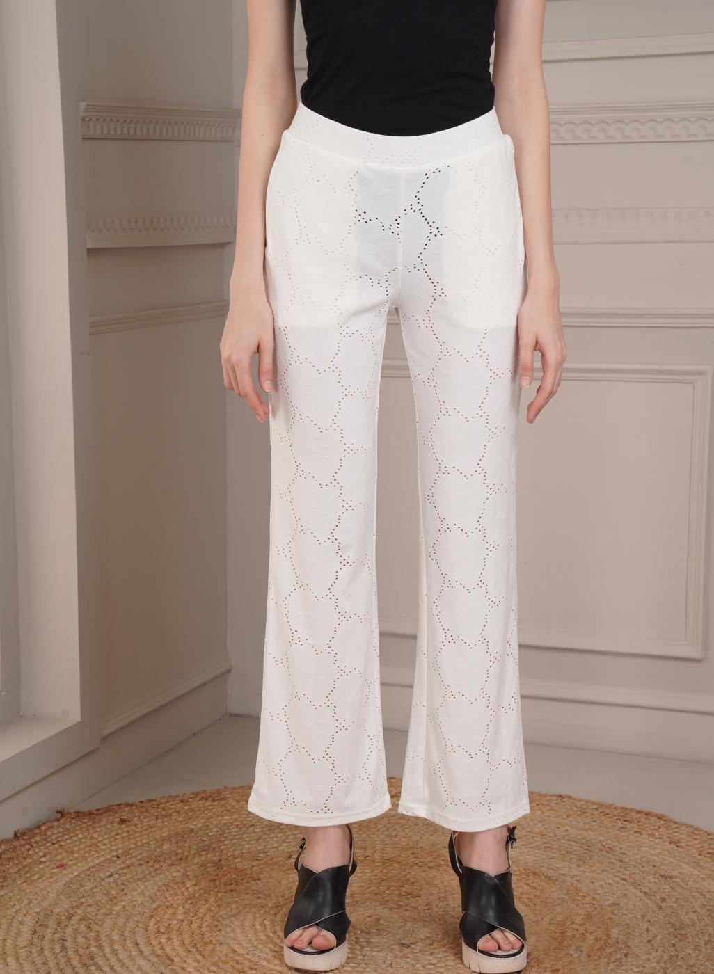 Off White Pants With Relaxed Fit - Lakshita