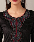 Black Regular Embroidery Velvet Kurta - Lakshita