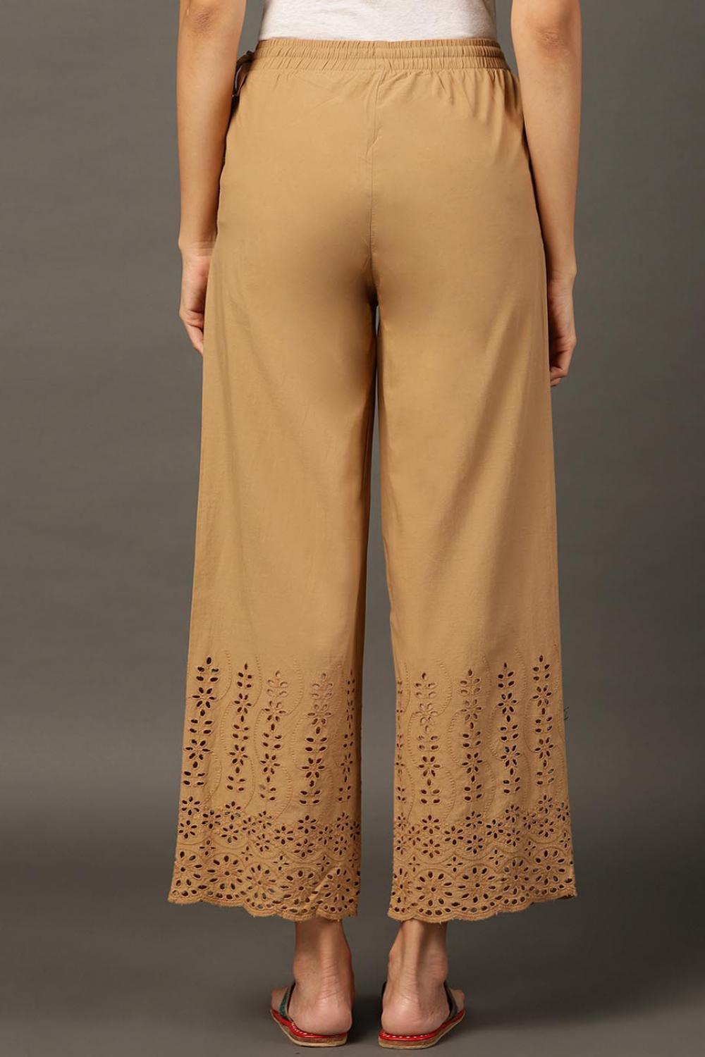 Beige Palazzos With Shimmery Details At The Hems - Lakshita