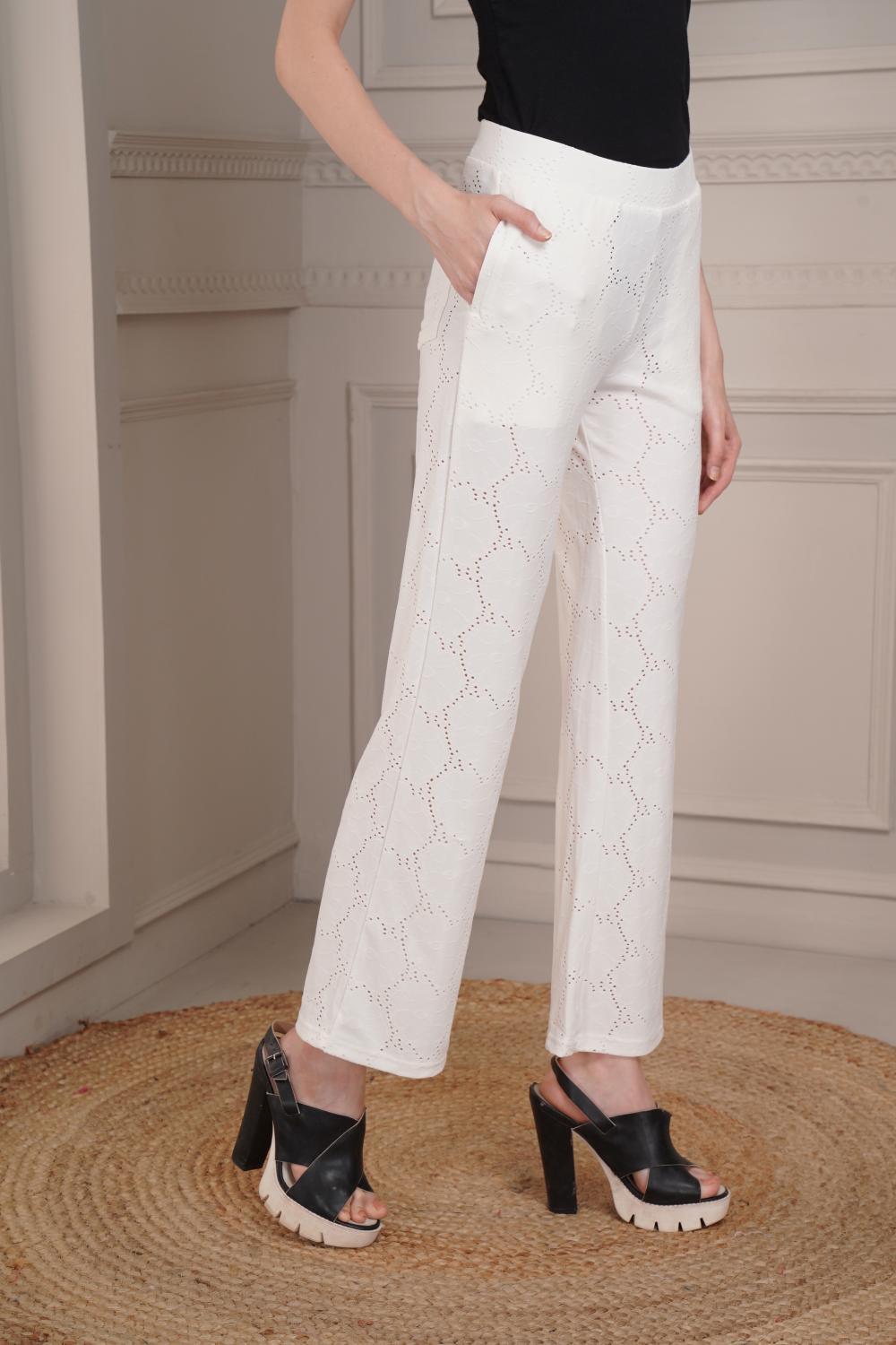 Off White Pants With Relaxed Fit - Lakshita