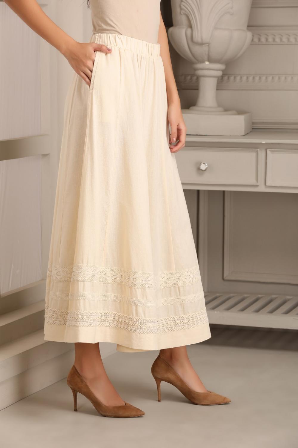 Off White Regular Length Skirt - Lakshita