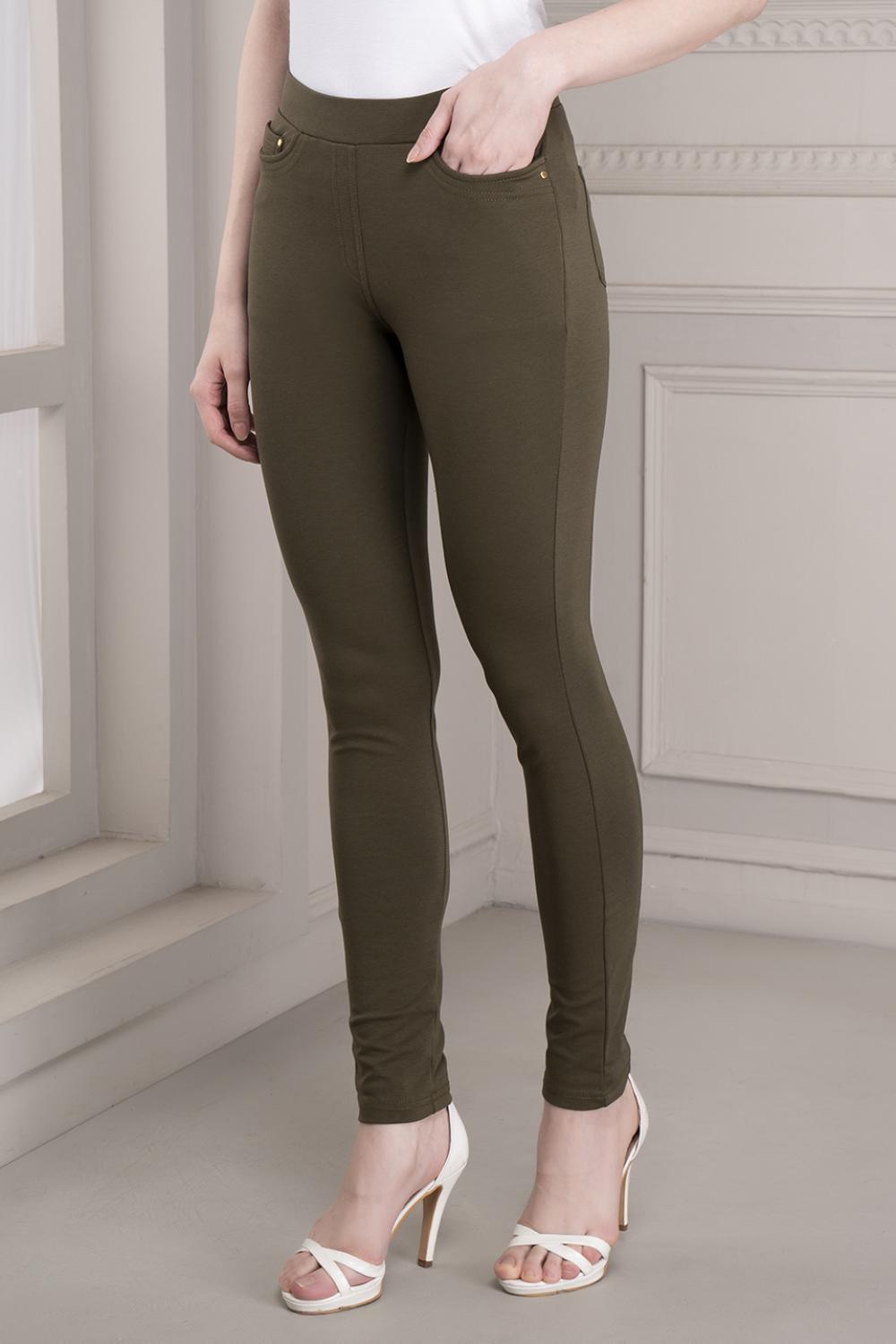 Skin-Fit Mehndi Green Ankle-Length Jeggings - Main Image