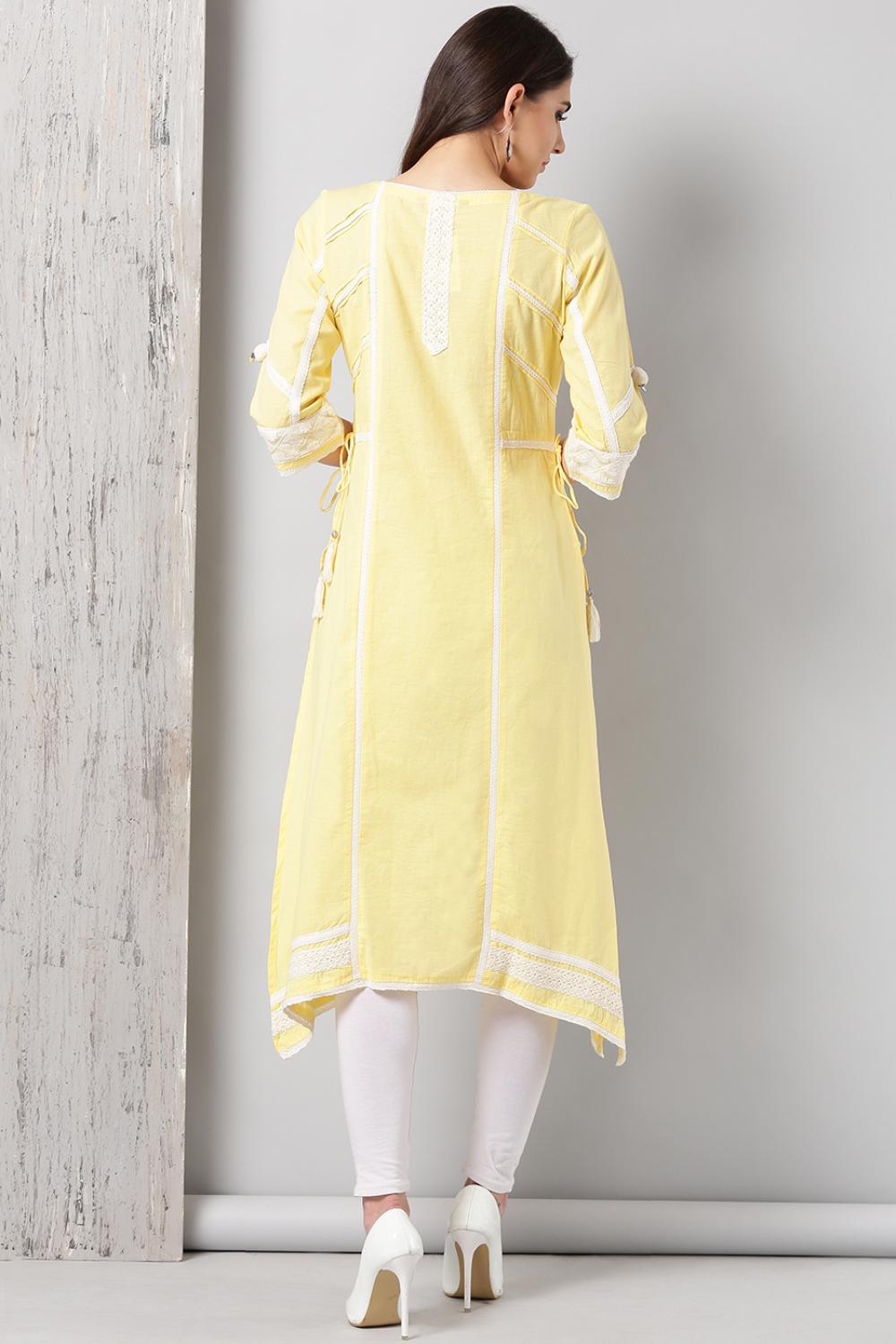 Yellow Long Embroidery Kurta - Lakshita