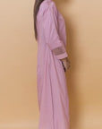 Pink Embroidered Cotton Kurta with 3/4th Sleeves and Asymmetrical Hem